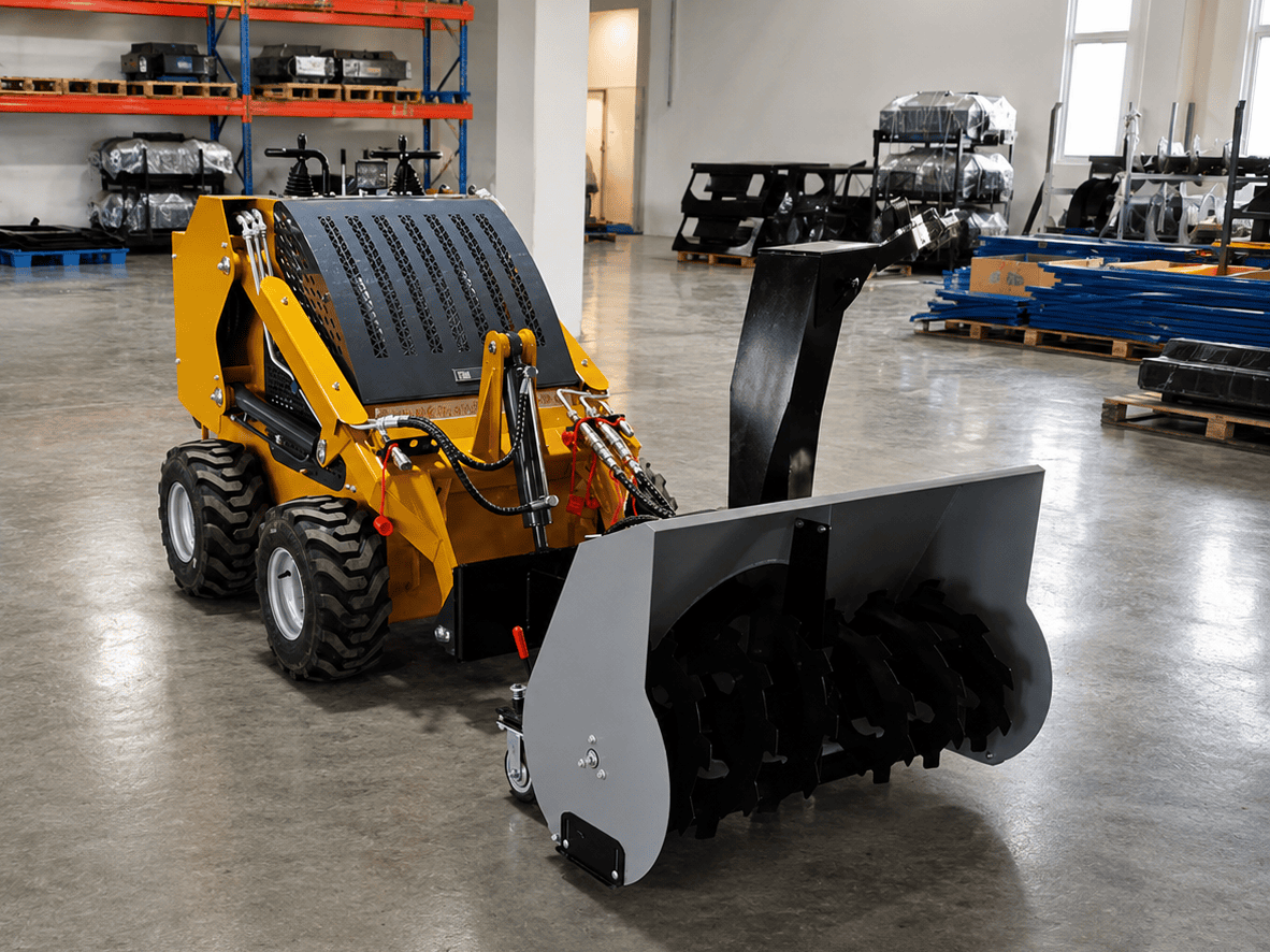 Skid steer loader with bucket attachment on a landscaping or site-prep project